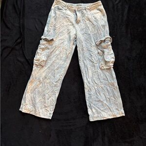 American Eagle Outfitters Striped Straight Leg Pants - Cream and Gray